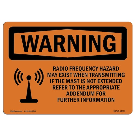Signmission OSHA WARNING Sign, Radio Frequency Hazard May Exist, 5in X 3.5in Decal, 5" W, 3.5" H, Landscape OS-WS-D-35-L-12370